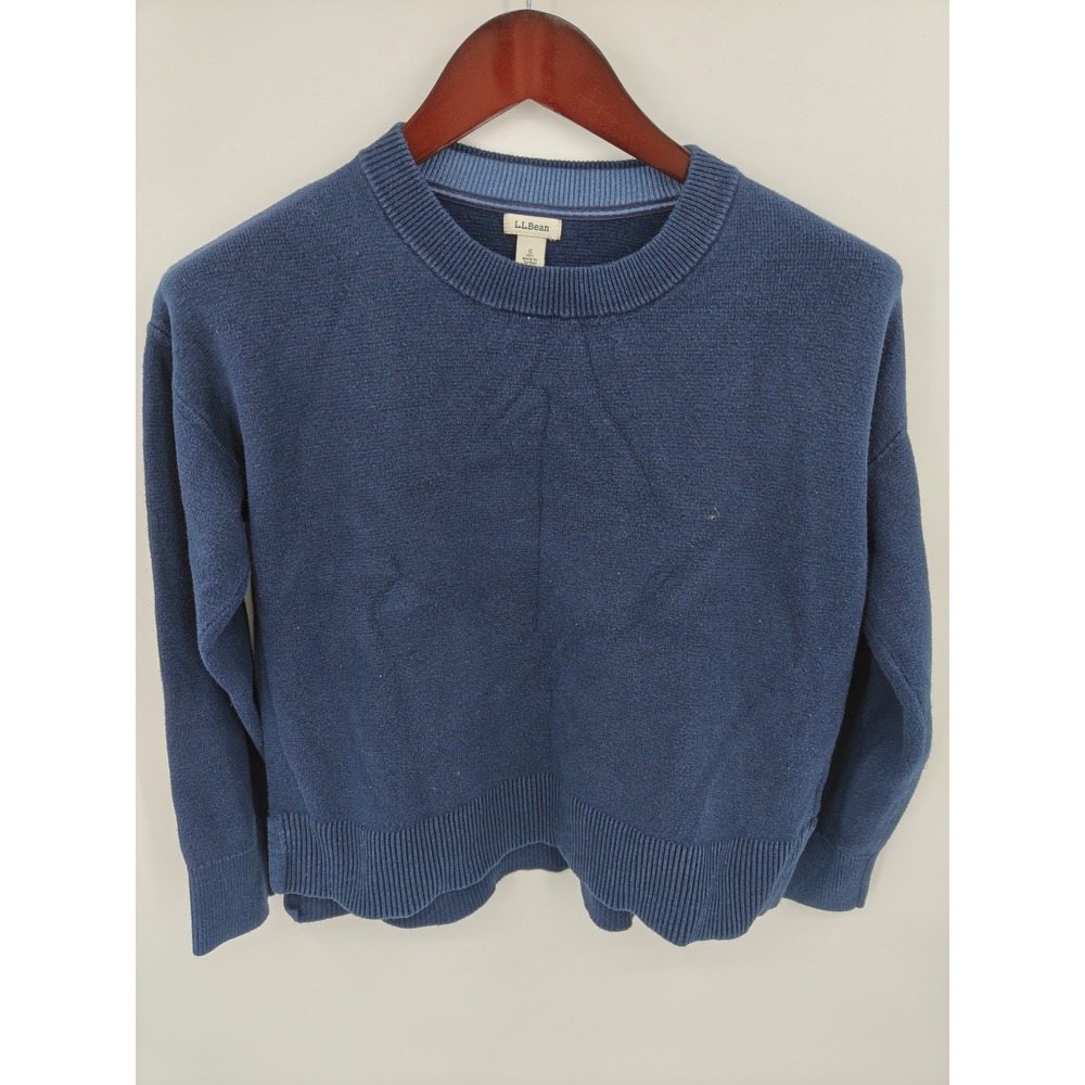 LL Bean Mens Navy Blue Cotton Cashmere Crewneck Sweater Small 524138